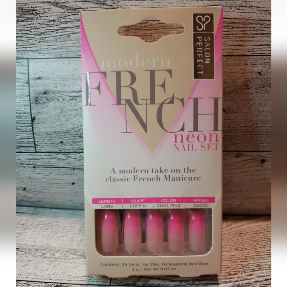 Salon Perfect Modern French Neon Nail Set Pink Hoco Prom Wedding